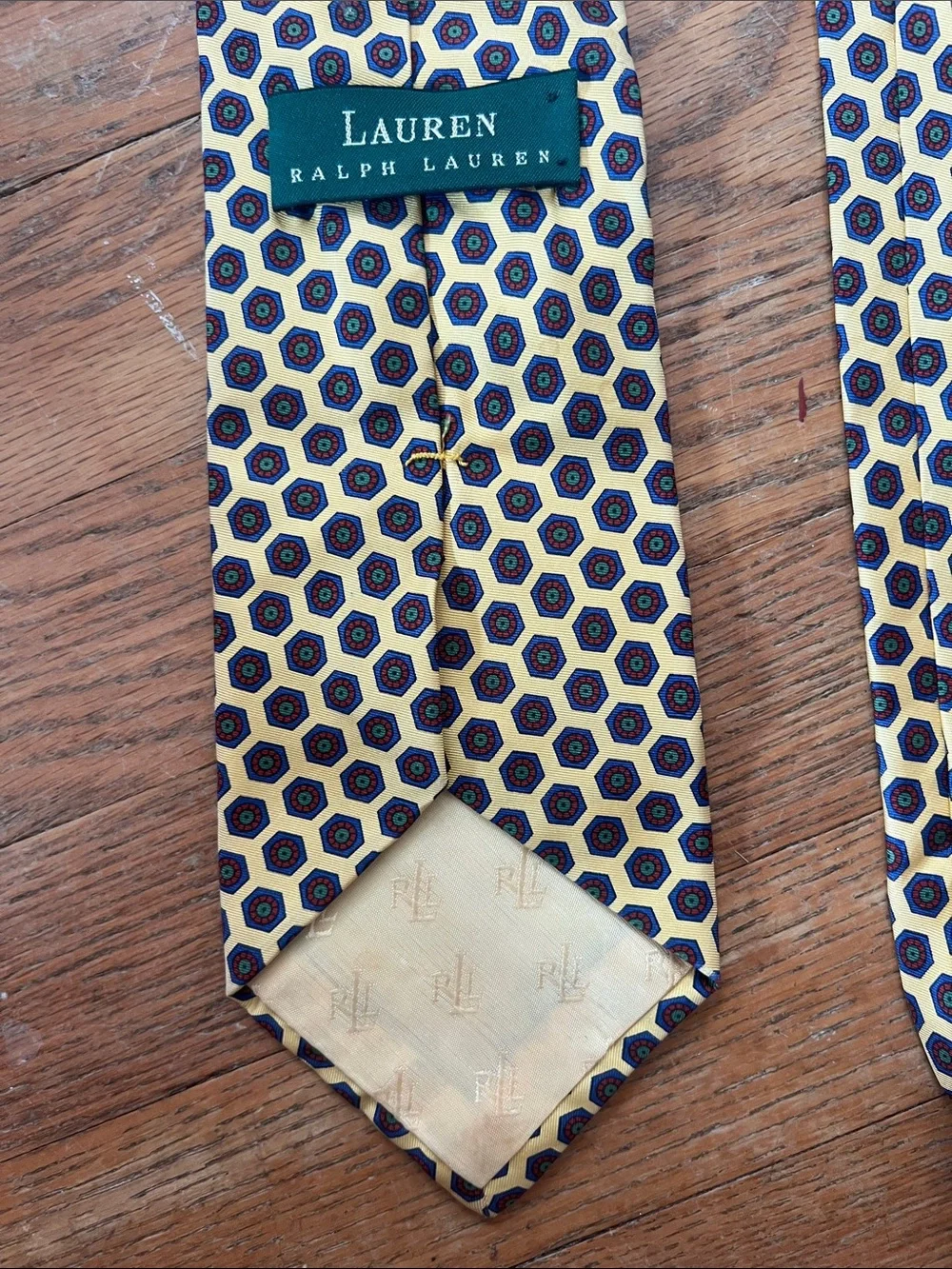 Lauren Ralph Lauren Yellow and Navy Honeycomb Silk Tie